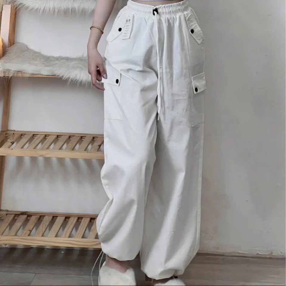 Quần nữ ống rộng phối túi rút dây line quần kiểu dáng năng động, cá tính freesize dưới 55kg