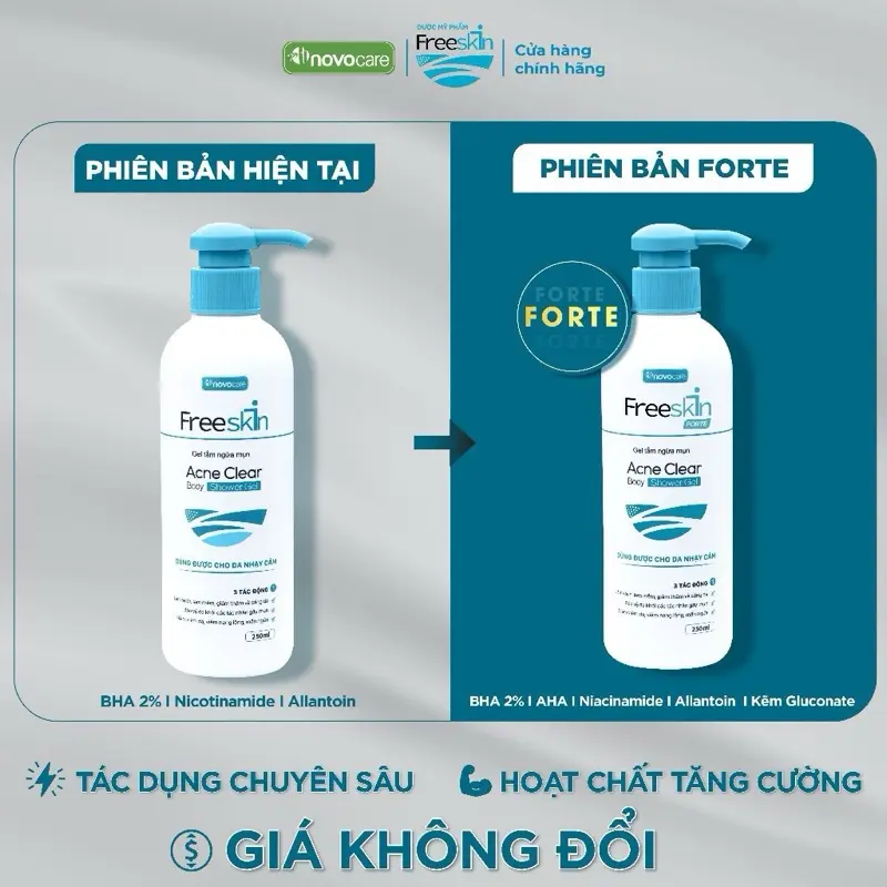 [Mẫu mới] Combo xịt mụn sữa tắm Freeskin Forte, dùng cho mụn cơ thể, viêm nang lông, viêm da 5