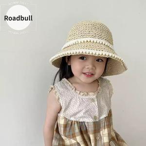 ROADBULL2026新しい夏のものよけ帽子,手作りりりパール払ういき帽子,女の子供用プリンセス折りりりたたみビーチフィッシャーマンハット,子供用小麦わら帽子