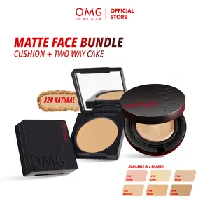 OMG Oh My Glam Glow Matte Face Bundle : Cushion + Two Way Cake - High Coverage Dewy Finish - Poreless Cushion