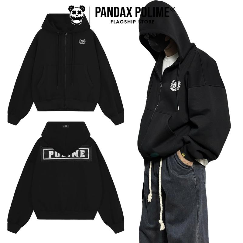 Áo khoác nỉ hoodie zip boxy vải 2 da local hai lớp form rộng ngắn unisex bigsize cotton thêu dắp vải local brand chống nắng nam nữ pandax polime Menswear Dài Tay