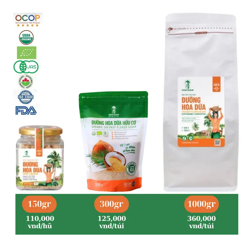 Đường hoa dừa hữu cơ sokfarm - Đường không tinh luyện, chậm hấp thu, GI thấp, thơm hương dừa 0