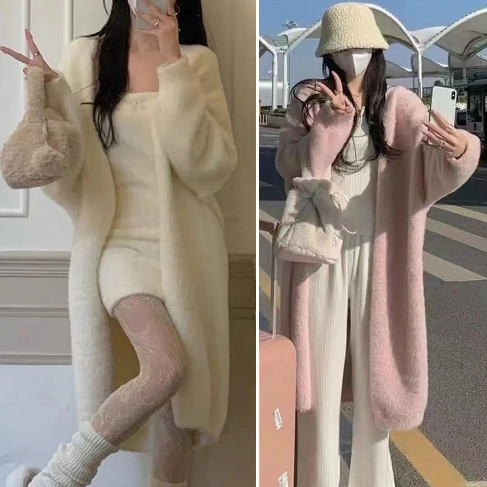 Roliser Women Winter Coat Long Sleeves Thickened Plush Solid Color Mid-calf Length Cozy Cardigan Temperature Lock Windproof Overcoat