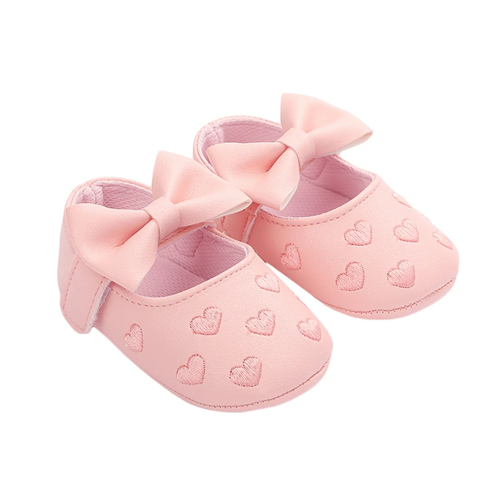 Giày Bệt Cho Em Bé Gái, Thiết Kế Moccasins Dễ Thương, Trang Trí Nơ Trái Tim, Đế Mềm, Làm Bằng Da PU, Giày Tập Đi Đầu Tiên, Không Trơn Trượt, Thích Hợp Cho Mùa Hè, Phong Cách Công Chúa