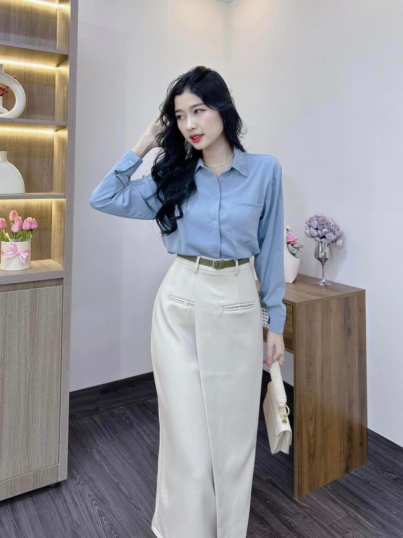 Product Introduction of Guanfashion Chân váy chữ A kèm vạt che bụng dáng dài, MÃ CV89 Chân váy Nữ Women Kem 3