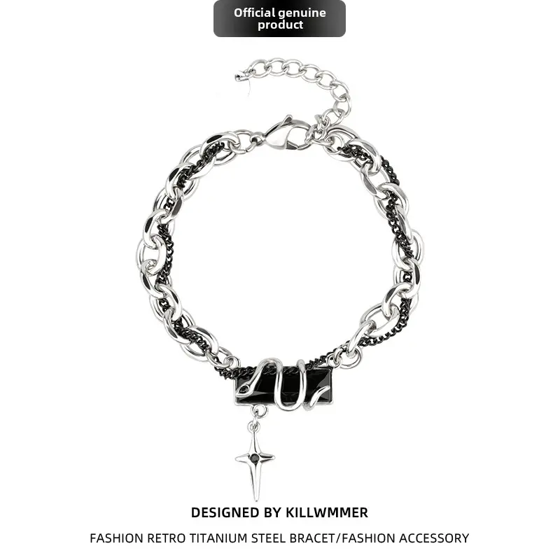 New snake patterned titanium steel bracelet for men and women, stylish and avant-garde double-layer couple bracelet, birthday gift bracelet  stack