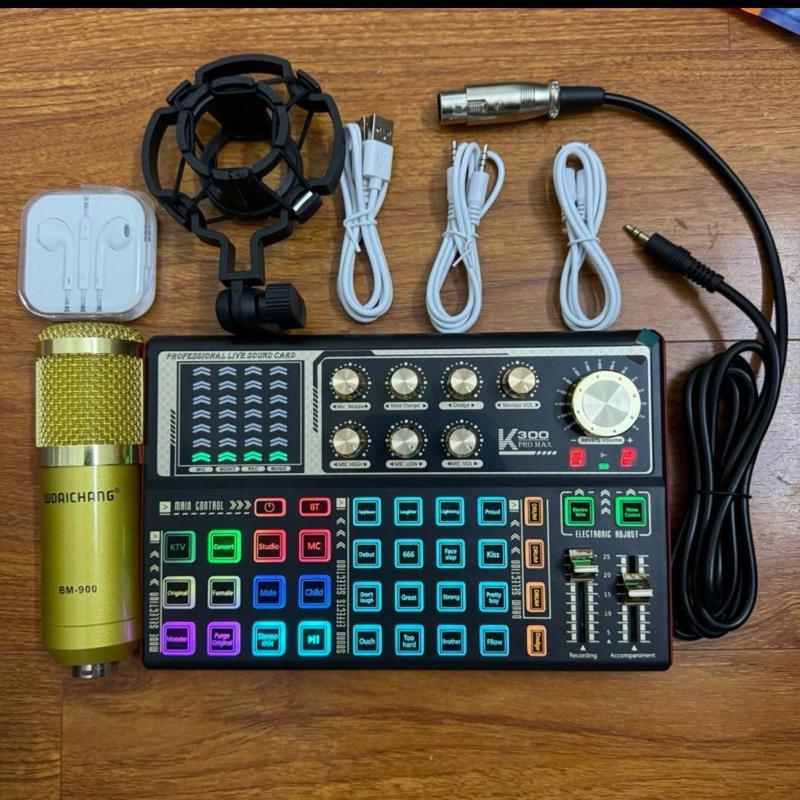 combo thu âm 2024 Mic bm900 và sound card k300 pro max tặng kèm tai nghe nhét đầy đủ phụ kiện bh 6 tháng
