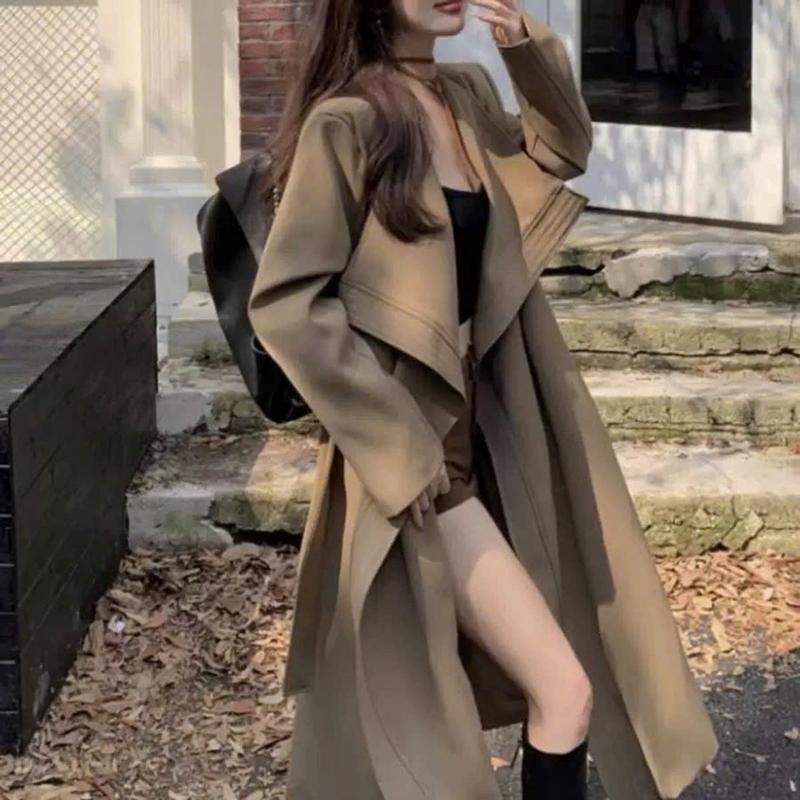 Áo măng tô dáng dài cổ bẻ HINSTORE áo khoác trechcoat dáng dài cổ bẻ chất kaki có thắt đai 333 Nữ Jacket