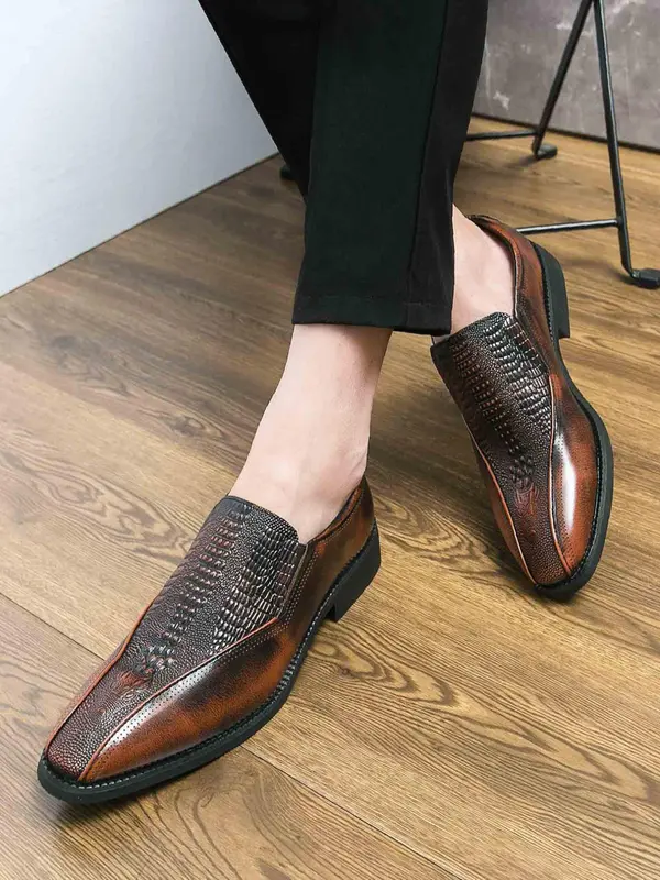 Men's Business Fashion Crocodile Embossed Slip-on Loafers, Casual Comfortable Loafers for Daily Wear, Breathable Non-slip Shoes for Men 6