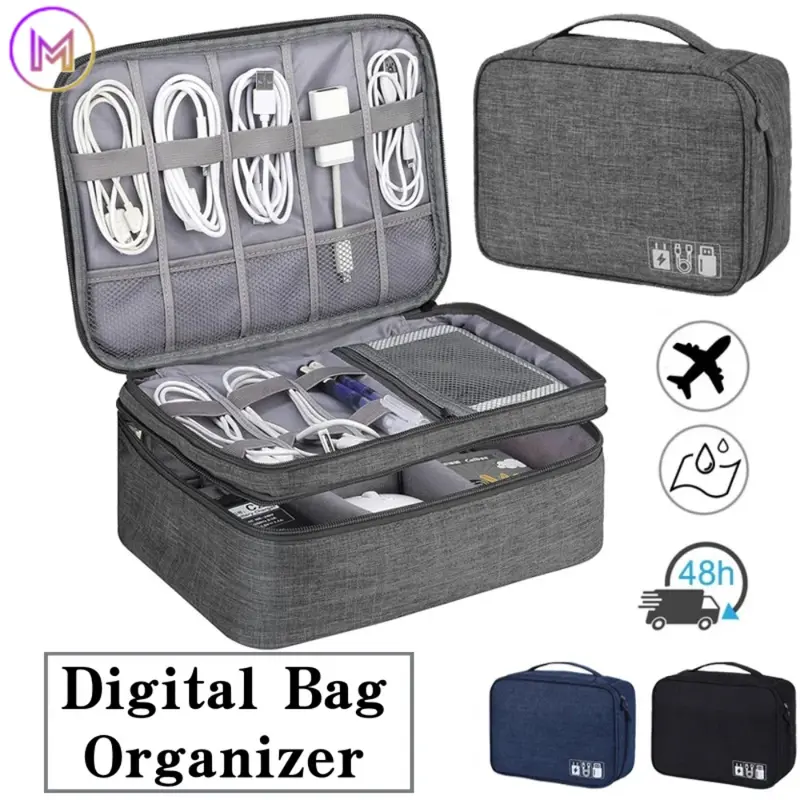 Travel Pouch Organizer Digital Tas Penyimpanan Gadget Kabel Charger USB Serbaguna/Travel Bag Digital Organizer 3 Layer Resleting Water Resistant 0