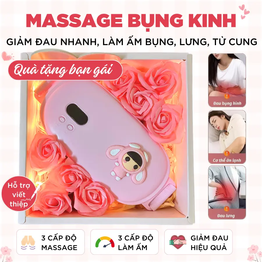 MÁY MASSAGE BỤNG KINH, Chườm Ấm Giảm Đau Bụng, Lưng Hiệu Quả, Làm Ấm Tử Cung - Quà Tặng Ý Nghĩa Cho Bạn Gái