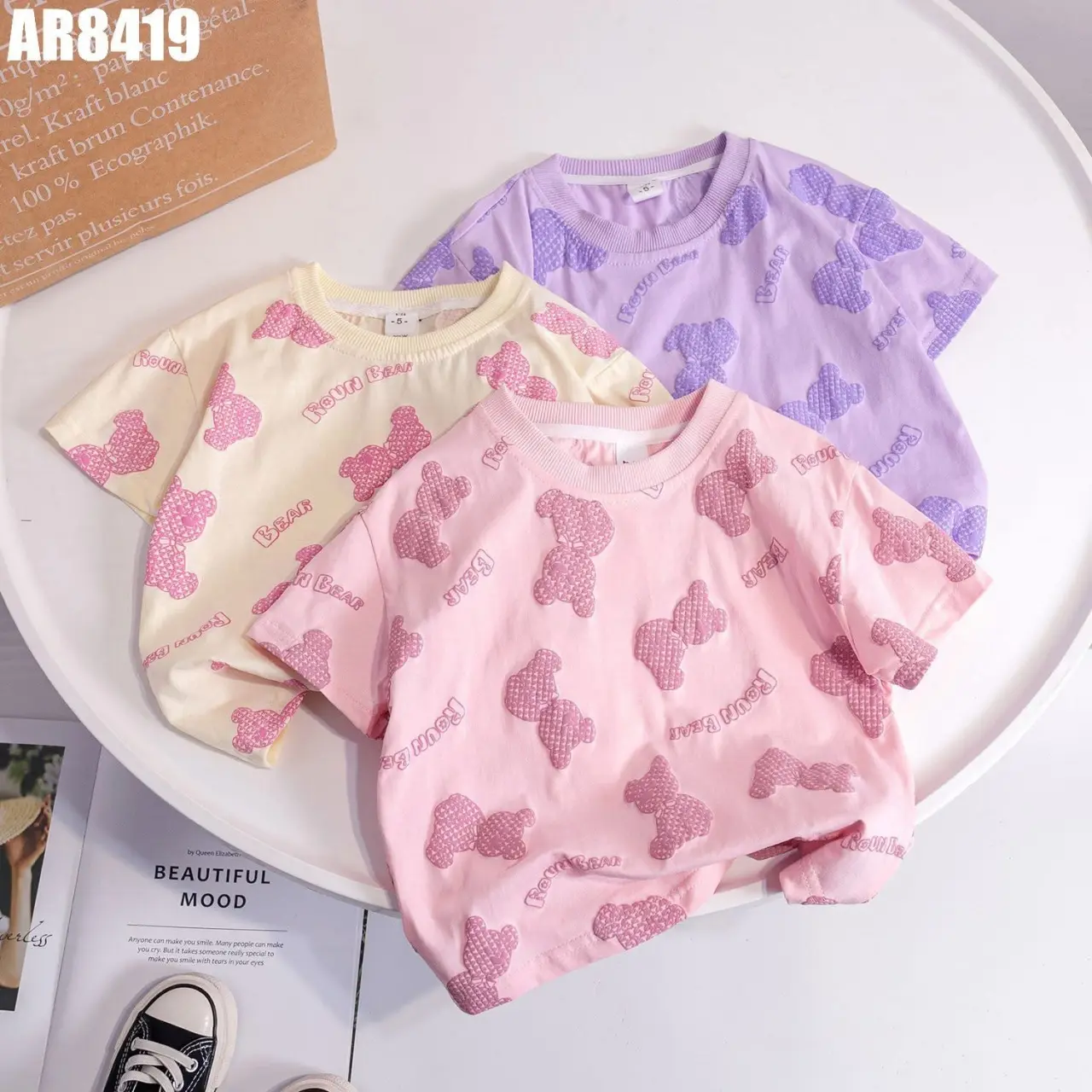 Áo Thun Cotton 10-30kg In hình Gấu Xinh Xắn,Đáng Yêu Cho Bé Gái