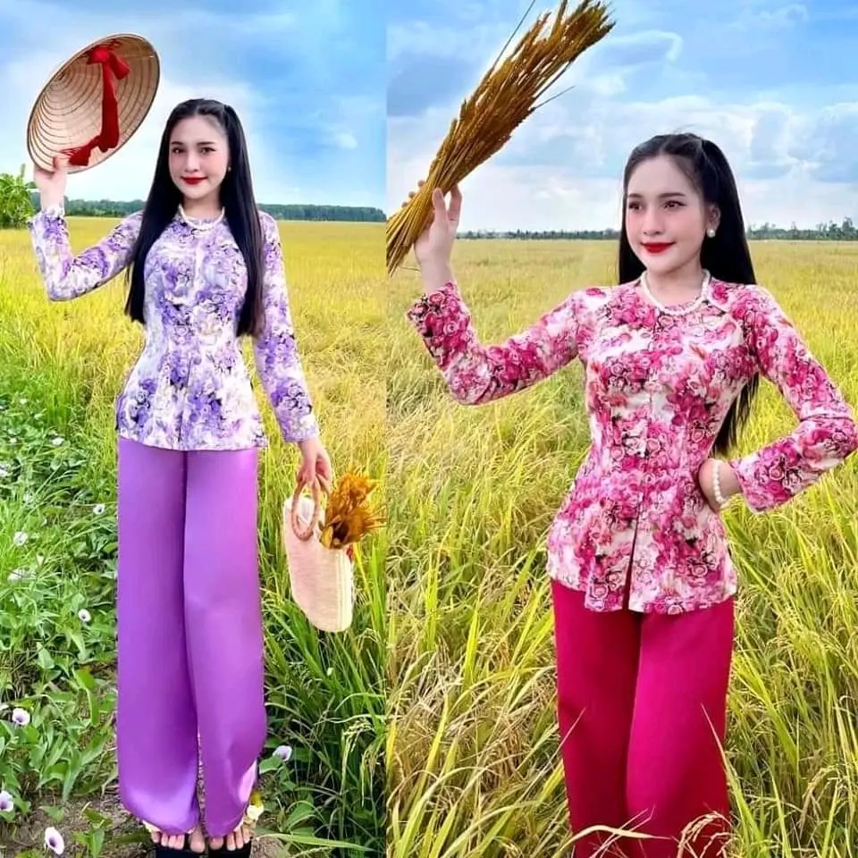 1 SÉT BÀ BA   CỔ  TRÒN  TAY  Dài  quần  ống  SUÔNG  Hàng Thiết KẾ NHÀ  May  Đủ  Sai từ 40 ký đến 70 ký (SANG SANG SHOP) Áo Nữ