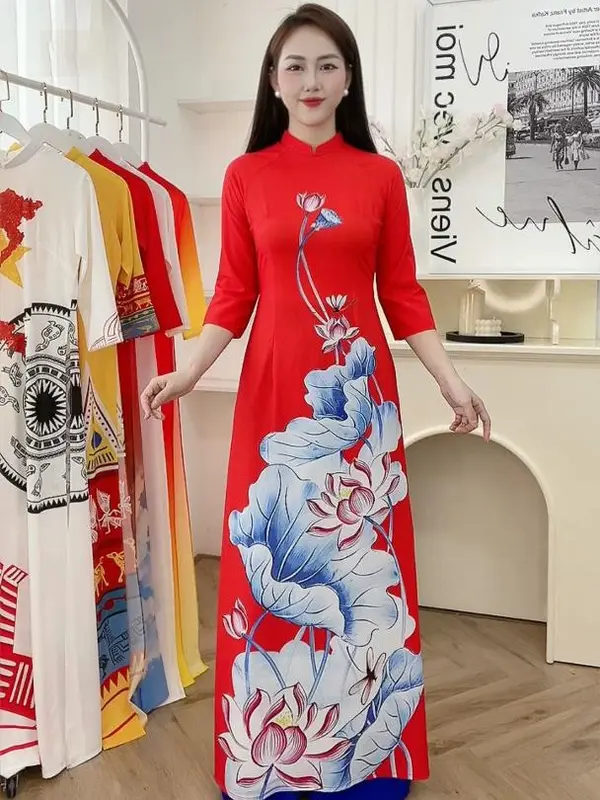 Áo dài bộ chất lụa nhật cao cấp co giãn không bai xù 3
