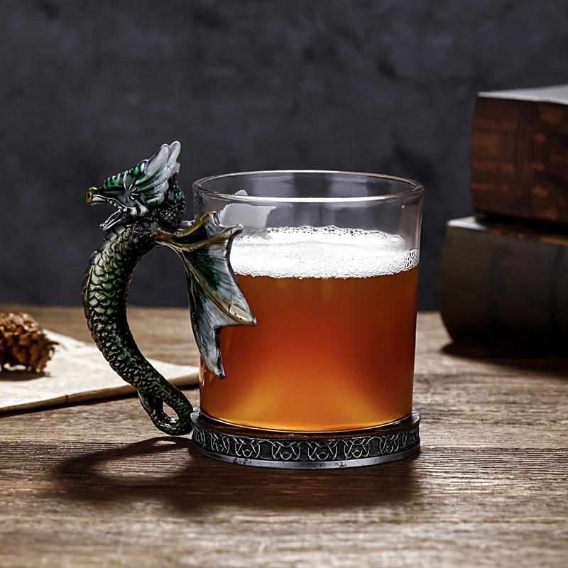 Dragon Design Whiskey Glass, 1 Count Creative Wing Handle Design Beer Mug, Exquisite Glass Drinking Cup for Home Office Dormitory Dining Room 3