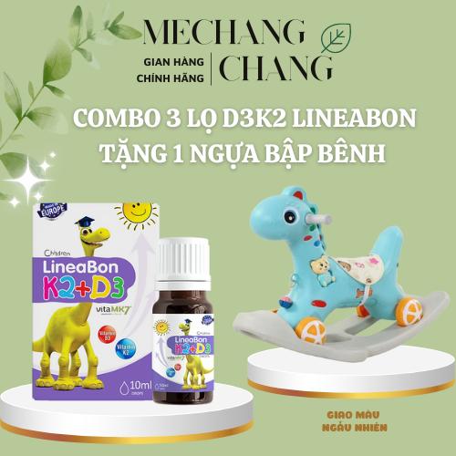 [TẶNG NGỰA BẬP BÊNH -Date 08/2026] COMBO 3 lọ Vitamin D3K2 Lineabon 10ml tinh khiết hỗ trợ hấp thu canxi dạng nhỏ giọt tiện lợi cho bé