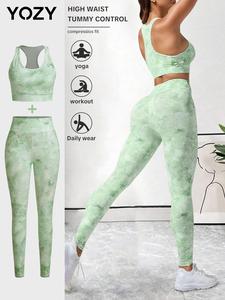 YOZY Two-Piece Set Women's Tie Dye Print Crop Tank Top & High Waist Leggings, Casual Sleeveless Square Neck Top & Skinny Pants for Daily Outdoor Wear, Ladies Clothes for All Seasons