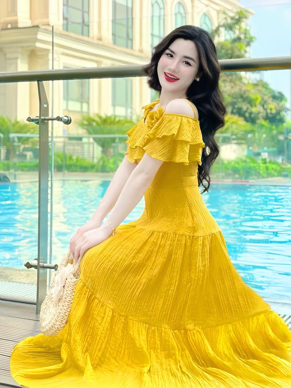[MIỄN SHIP] MDU4126 Váy Tơ Xốp Nhăn Cao Cấp - Gam Màu Vàng Cùng Chi Tiết Đính Hoa Dịu Dàng Dành Cho Nữ Women Dress 5