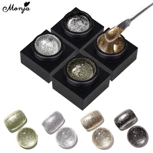 Monja 4 Warna Glitter Gel Seni Kuku Lukisan Reflektif Platinum Varnish Sofa Off Uv Polandia Diy Manicure Alat Ng