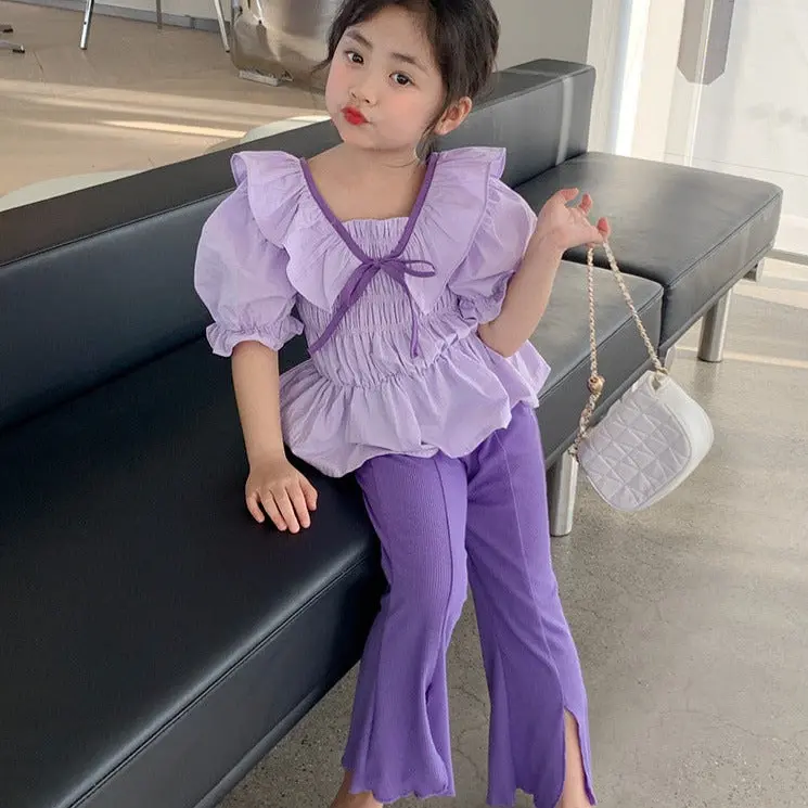 BABYHOKI STORE Usia 7 8 9 10 Tahun Baju Anak Tanggung Cewek [363620] - Setelan Blouse Lengan Balon Anak Perempuan - Motif Plain Rubber 2