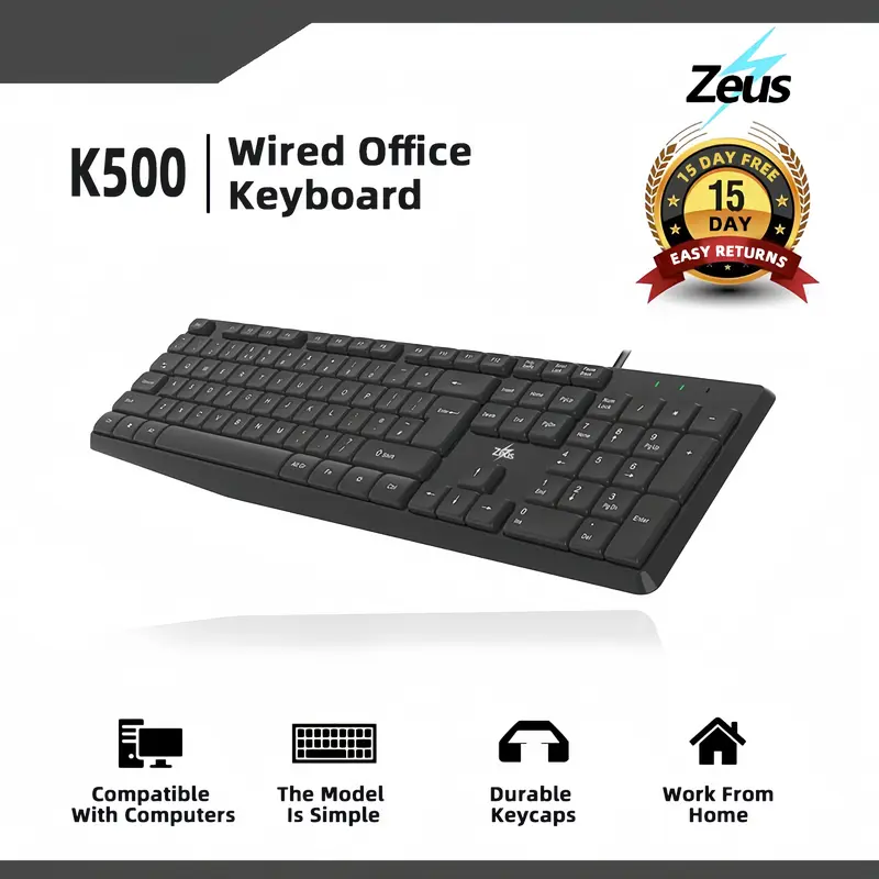 Zeus x Raiku Wired Rainbow LED Ligh Gaming Keyboard 98 Keys Silent ...
