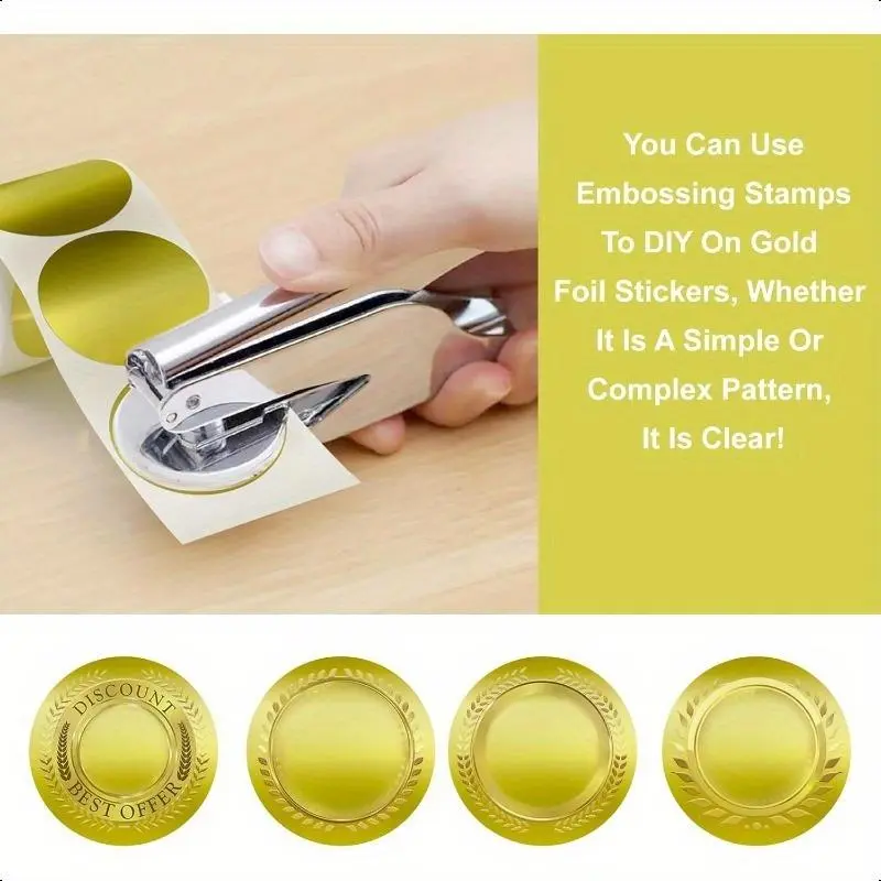 Gold & Silver Foil Seals Stickers, 2 Rolls Round Self-adhesive Envelope Seals Labels Stickers, Blank Emer Stamp Stickers for Book Invitation Notary Seals 4
