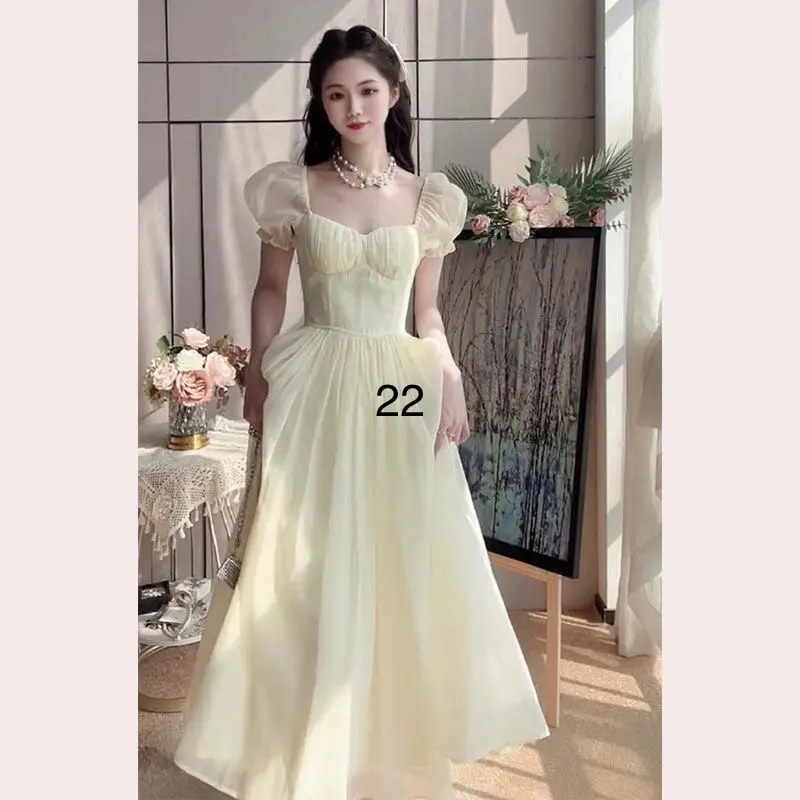 V22 Đầm vàng nhẹ nhàng váy vàng dáng dài tiểu thơ công chúa