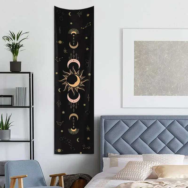 Boho Style Lunar Phase Print Tapestry, 1 Count Lunar Eclipse Cycle Wall Hanging Tapestry, Sun & Moon Pattern Hanging Decor, Summer Gift Ideas 6