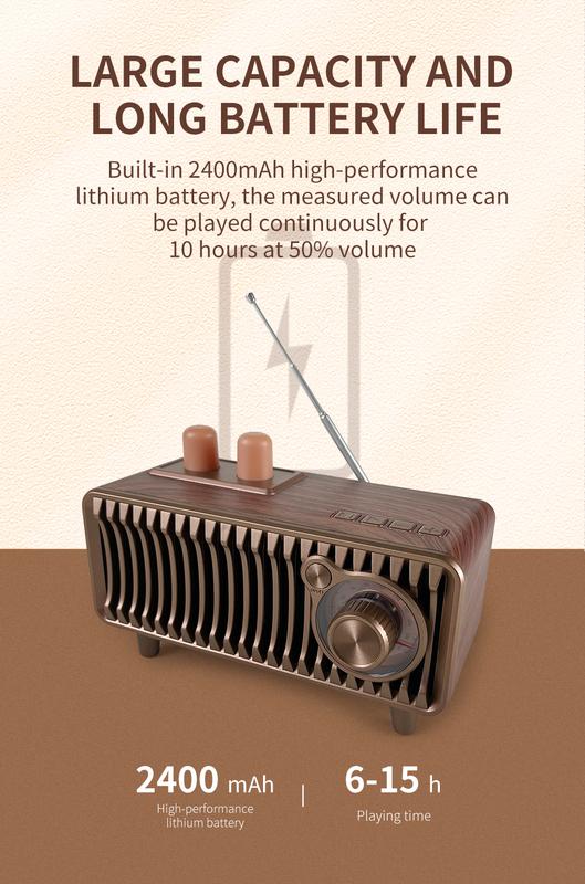 Product Introduction of CyborisT7 20W Retro Bluetooth Speaker Radio Walnut Wood Vintage Rotary FM Radio Dual Speakers Stereo Support USB/TF/AUX Player 9