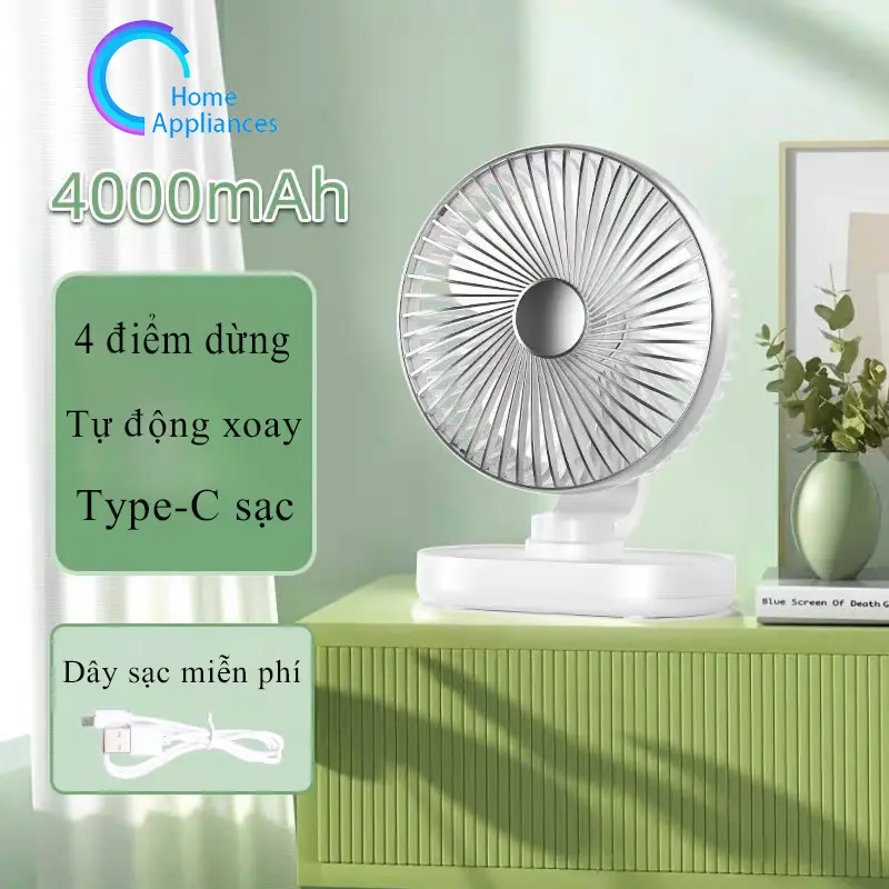 Quạt Điện Quạt Để Bàn Mini 15 Giờ Pin 5000mah Xoay 90 Độ 40db Quạt Xoay Tự Động - 4 Chế Độ Làm Mát Không Khí QuạT Fan 0