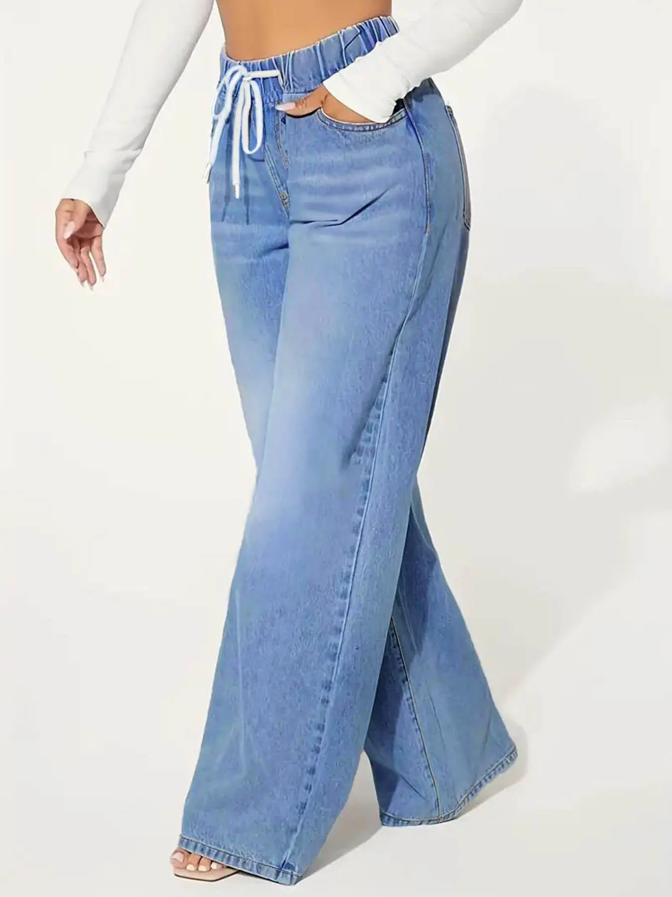 【Plus Size】 Solid Color Denim Wide Leg Jeans, Casual Comfy High Waist Pants for Daily Wear, Women's Bottoms for All Seasons
