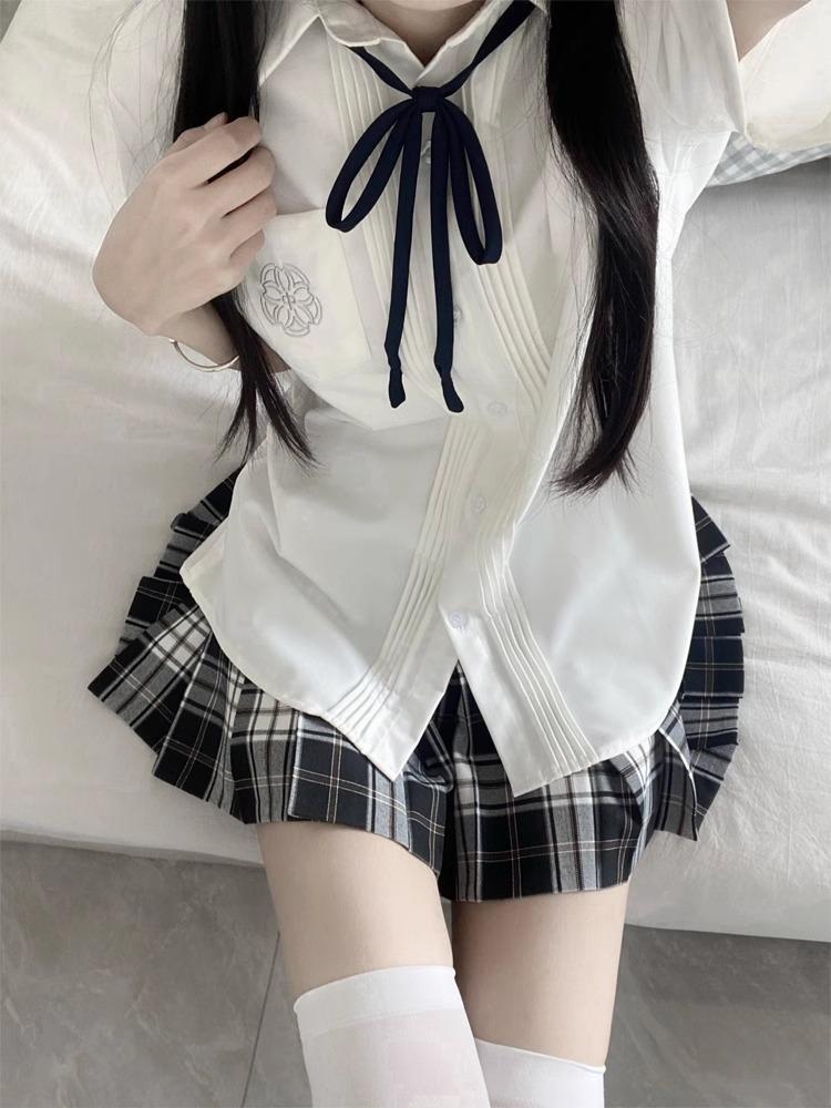 Product Introduction of Fashion Women's Clothingfashion Women's Clothingjk Shirt Original Genuine Preppy Style Uniform Suit Pleated Skirt Organ Pleated Shirt Short Sleeve Waist-Controlled White Shirt Comfort Cotton Womenswear Blouses Customized Evening Fabric Gorgeous 16
