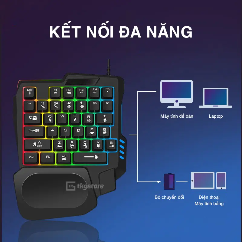 Bàn phím chơi game K13 | Bàn phím giả cơ một tay led Rainbow 1