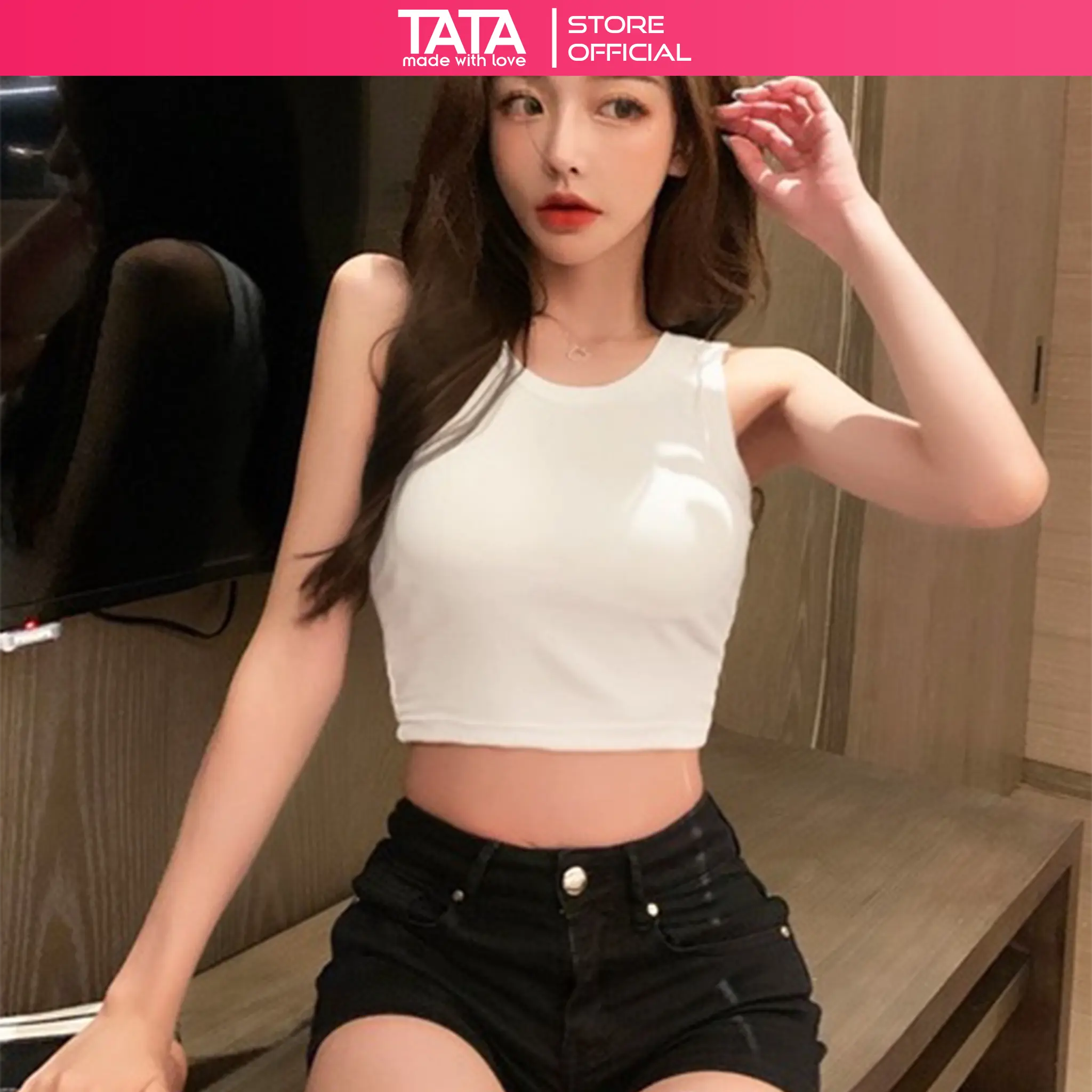 Áo ba lỗ nữ, áo croptop sát nách nữ kiểu ôm body tank top vải cotton co giãn tốt, mặc đi chơi, đi biển Denim Women Nhung Đen