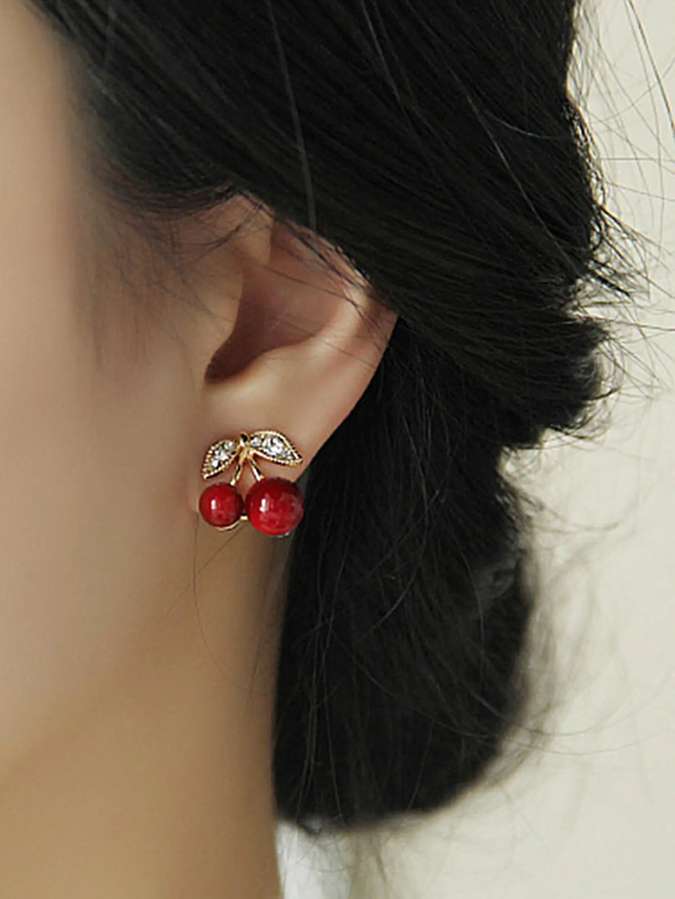1 Pair Rhinestone Cherry Stud Earrings, Jewelry
