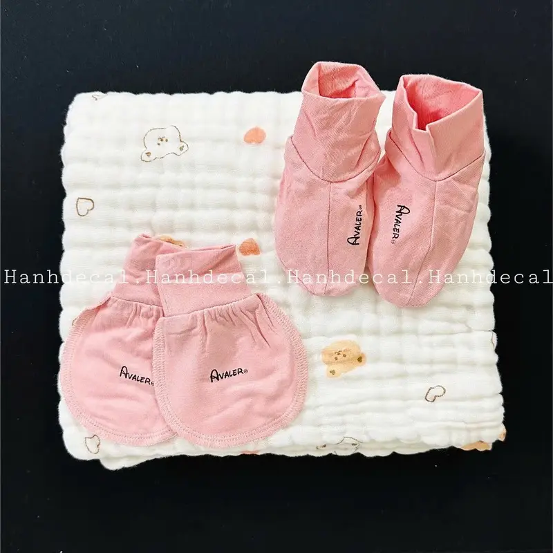 Set Mũ Và Bao Tay Chân Avaler Cho Bé Sơ Sinh Vải Sợi Tre Mềm Mại Nhiều Màu Cao Cấp BOTIBO KIDS 4