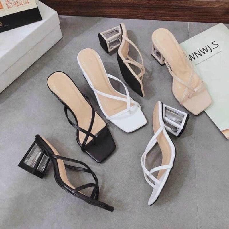 Dép nữ cao gót trong bọc 5p quai mảnh chéo xỏ ngón - G47 Guốc nữ cao gót DéP Sandal Shoes Jean
