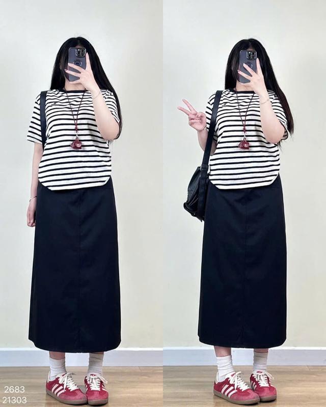 Bigsize Chân Váy Jeans Xẻ Tà Sau Jean Mềm Không Giãn Màu Đen Tuyền Lưng Cao Hack Dáng