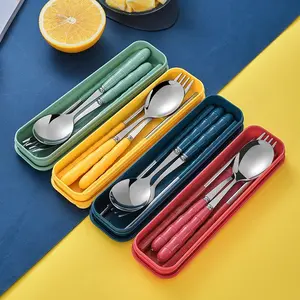 Sunflower H1082 Alat Makan Set Peralatan Makan Sendok Garpu Sumpit Stainless Steel Set Plus Box Cutlery Portable Travel Warna Warni Polos Bahan Berkualitas Anti Karat Higienis Mudah Dibersihkan