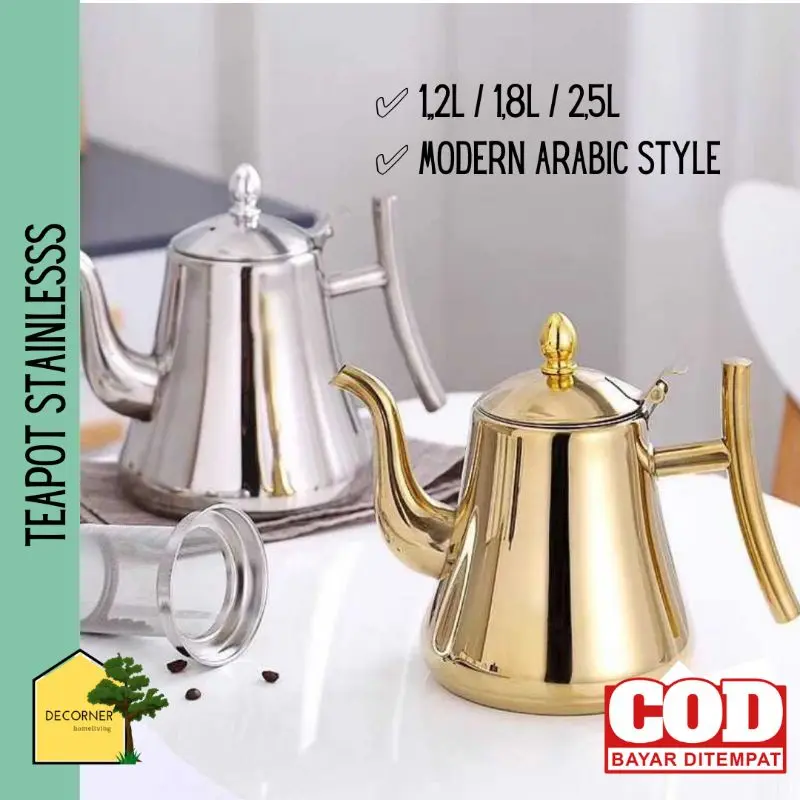 Teko Teh Kopi Desain Arab Gold dan Silver Stainless Steel