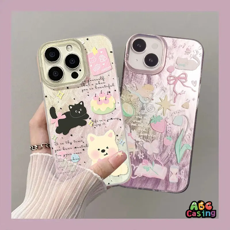 Luxury Mewah Laser Case Untuk Samsung A14 A15 A12 A24 A05S A06 A03S A03 A54 A55 A33 A05 A13 A32 A04S A11 A02S A52S A35 A30S A51 A53 A50 A23 A22 A52 A31 A20 A50S A30 A34 A21S Warna Permen Anak Anjing Kucing Manis Casing Dengan Gelang