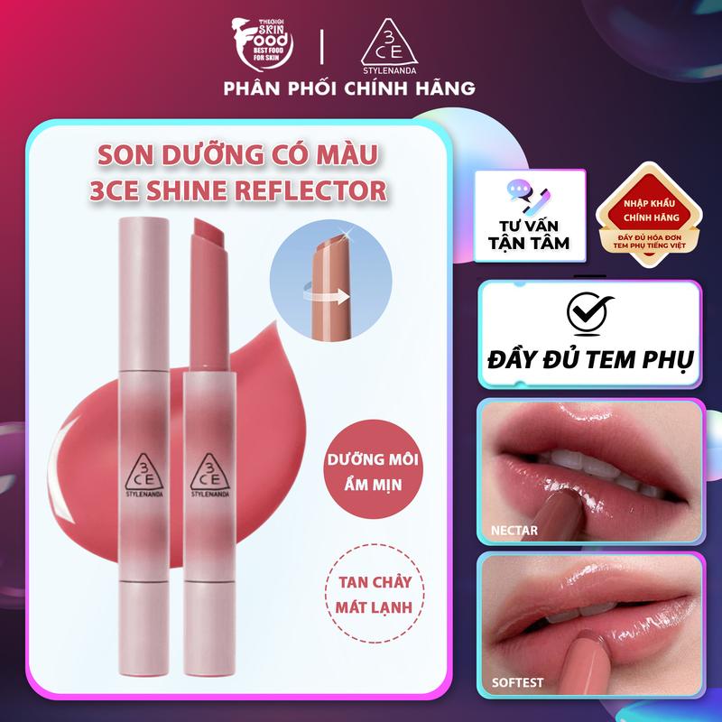  Son Dưỡng Trang Điểm Có Màu 3CE Shine Reflector 1.7g Cosmetic Mỹ Phẩm 