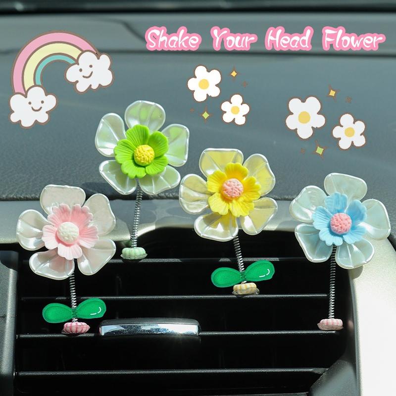 Product Introduction of Auto Accessories Chrysanthemums Car Dance Toys Candy Color Resin Shaking Flower Ornaments Cartoon Car Dashboard Decoration 16