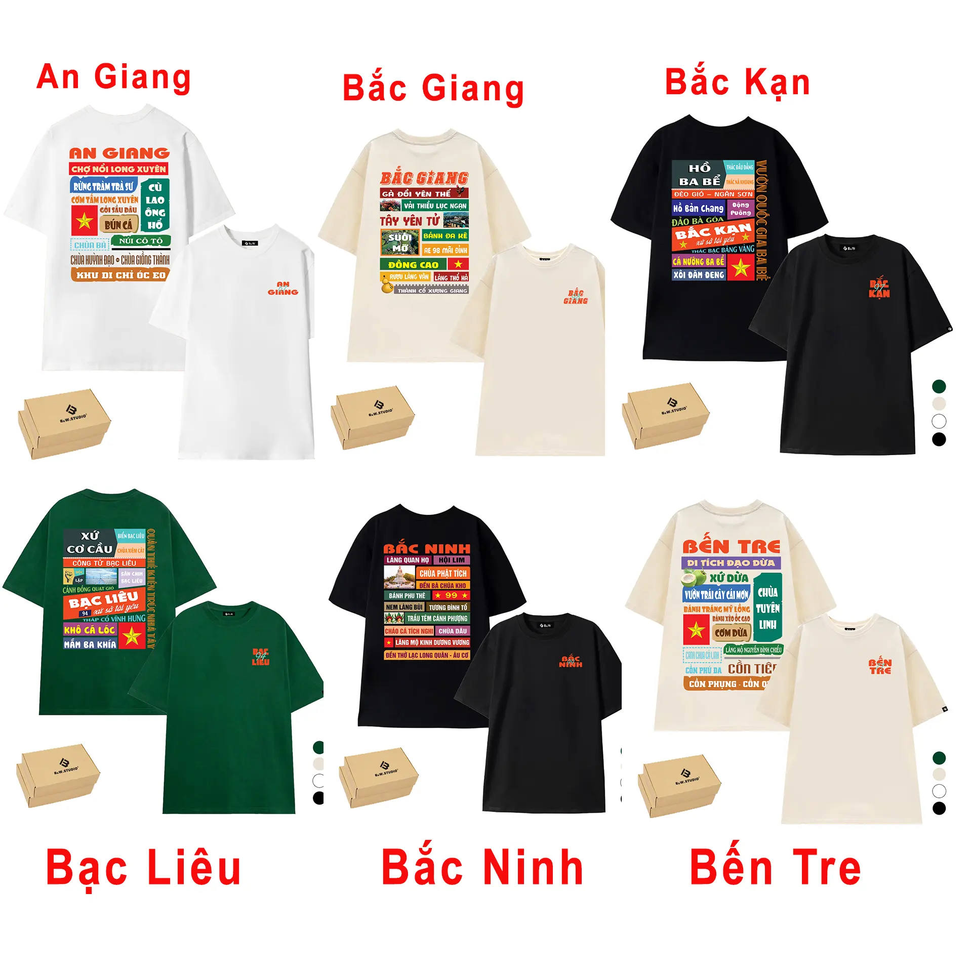 Áo 63 Tỉnh Thành Việt Nam: An Giang, Bắc Giang, Bắc Kạn, Bạc Liêu, Bắc Ninh, Bến Tre, Chất Liệu Cotton, Dày Dặn, Form Rộng Unisex M-XL