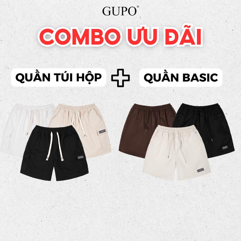 Combo 2 Quần Short Kaki Túi Hộp Và Quần Đùi Nam Nữ Basic GUPO Lưng Thun Co Giãn Trẻ Trung Menswear Quần Lửng