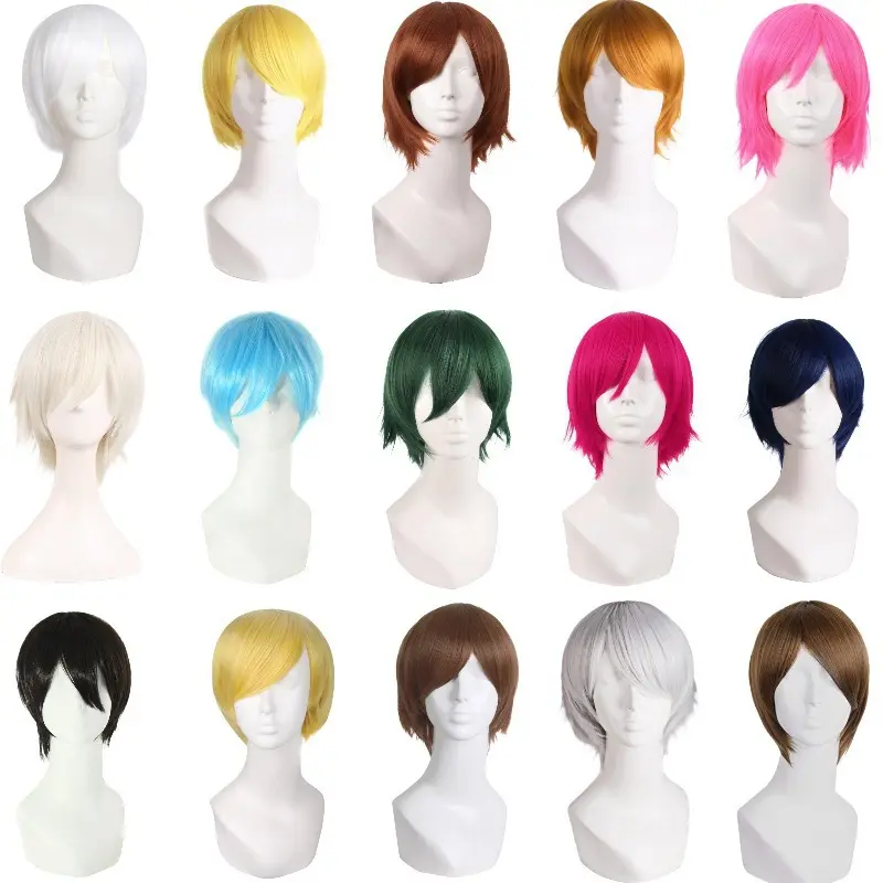 Wholesale Colorful Short Straight Hair Anime Men's Universal Anti-Curl Wig for Cosplay from