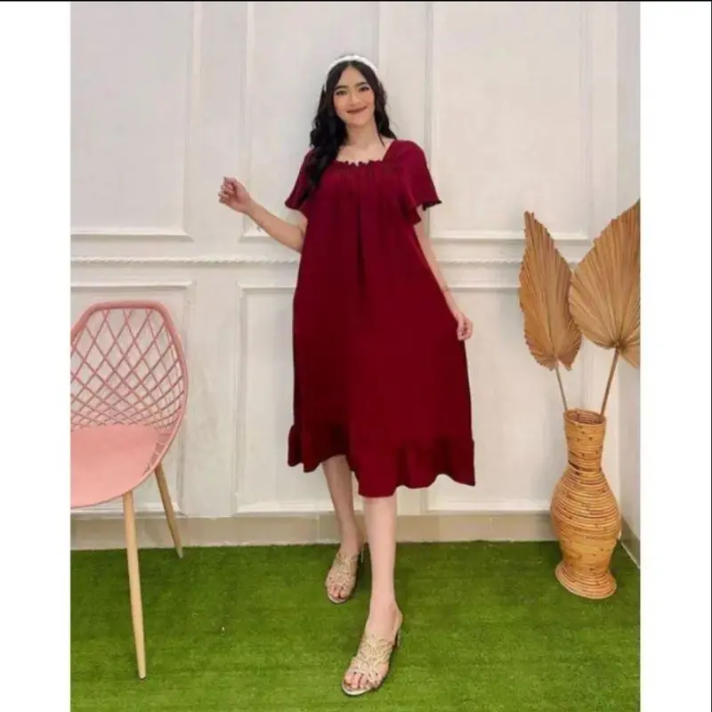 Daster fuji kringkel  Airflow  Selutut Kain Nyaman  Wanita Busui Polos Crinkle Pendek 3