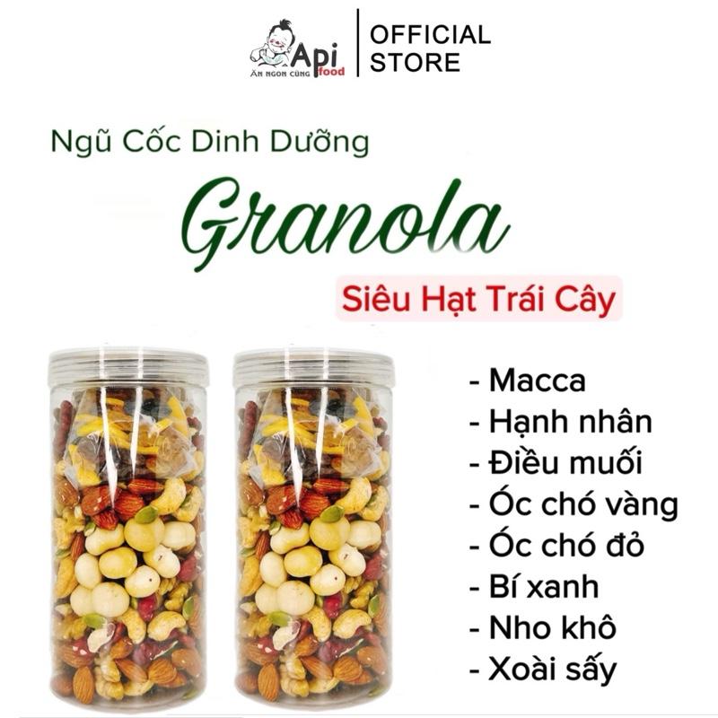 [ COMBO 2 HỘP ] Ngũ Cốc Granola KHÔNG YẾN MẠCH Api Food - 9 HẠT MACCA - NHO & XOÀI (Macca, Hạnh Nhân, Óc Chó Vàng, Óc Chó Đỏ, Hạt Điều Sữa, Hạt Bí, Nho Khô, Xoài Sấy) - Ăn Vặt Api Food