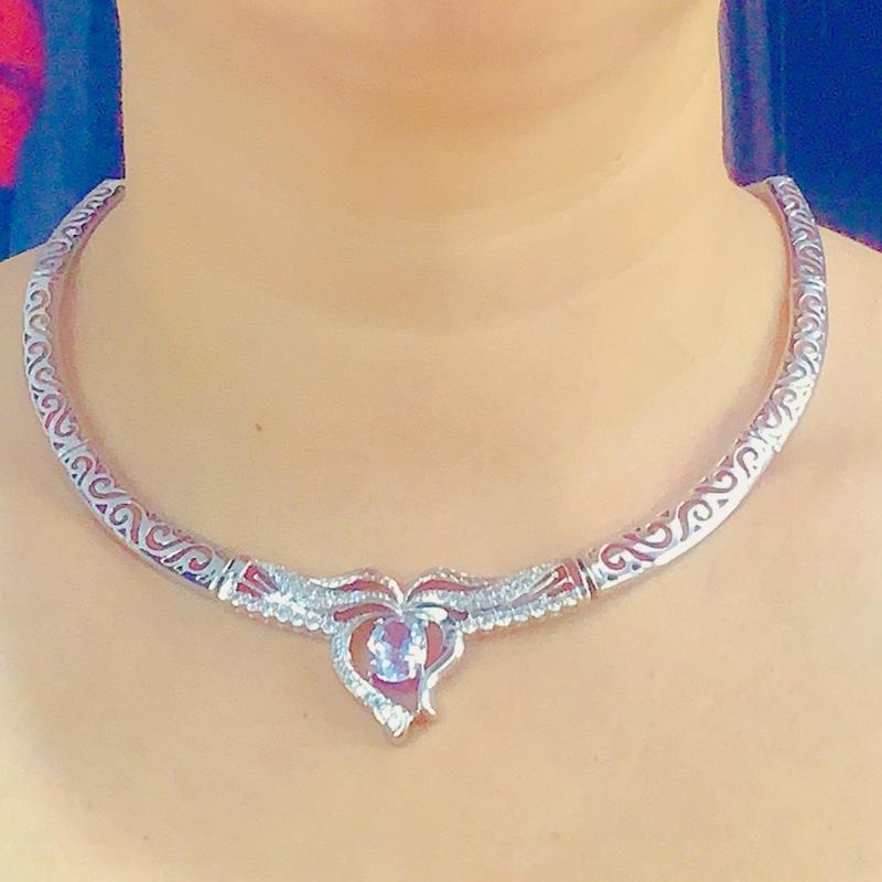 Kiềng  cổ mềm dẹt mạ vàng 18 k , mạ bạch kim , có gắn mặt  đá các màu xanh, trắng, đỏ 7