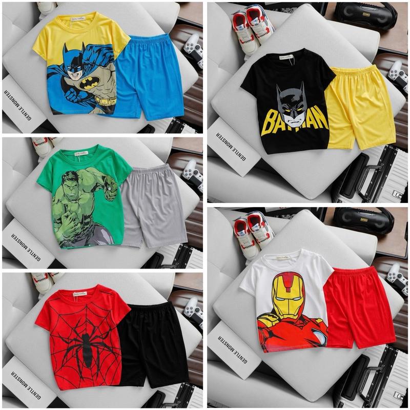 Bộ Cộc Tay Siêu Nhân Thun Lạnh Cho Bé Trai (8-26kg) - Len Jean áo captain có thể giặt máy sz s: 9-12kg